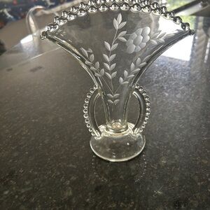 Vintage Imperial Glass Candlewick Fan vase etched flowers